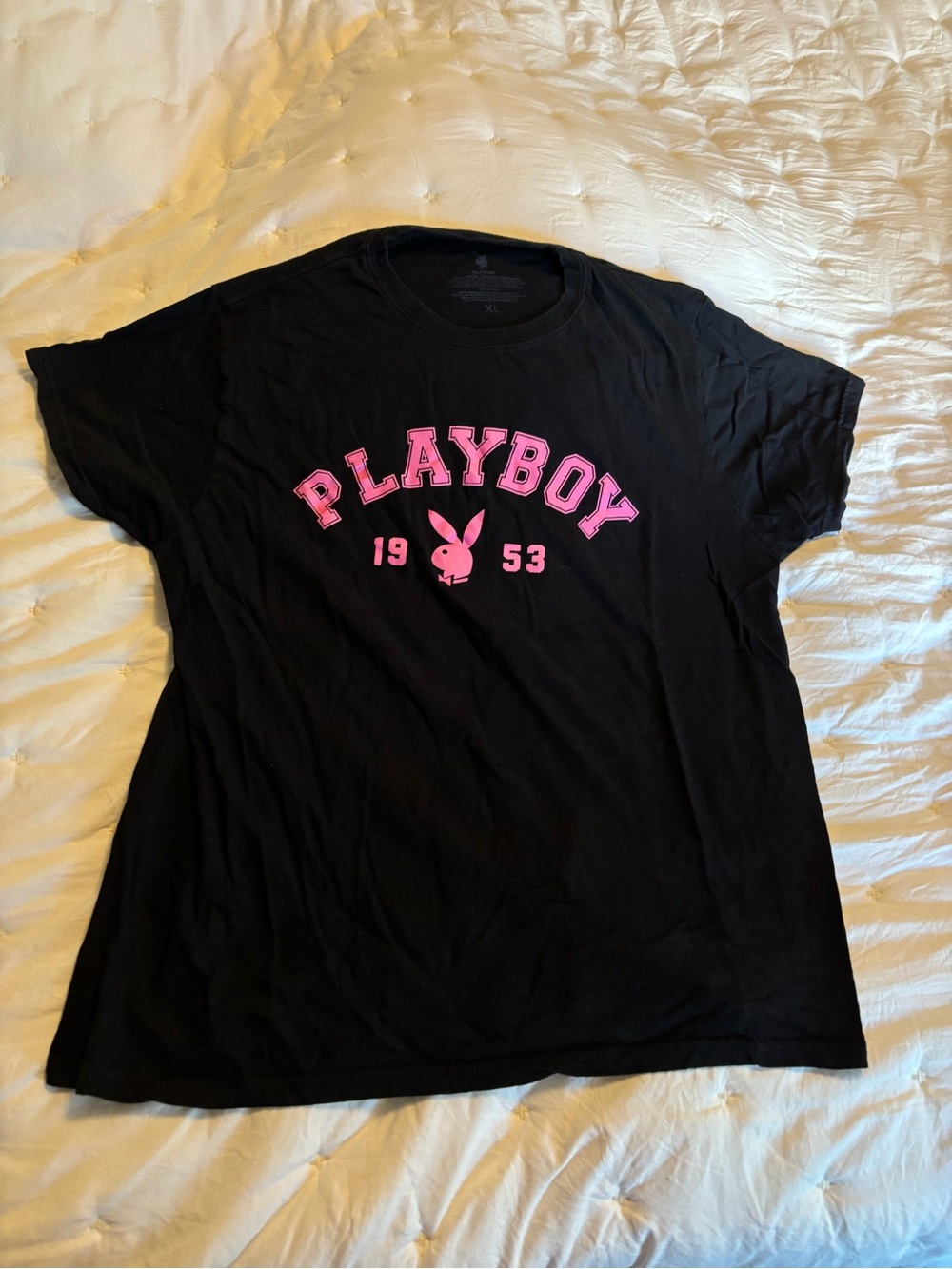PLAYBOY Black Short Sleeve Tee with Pink Logo